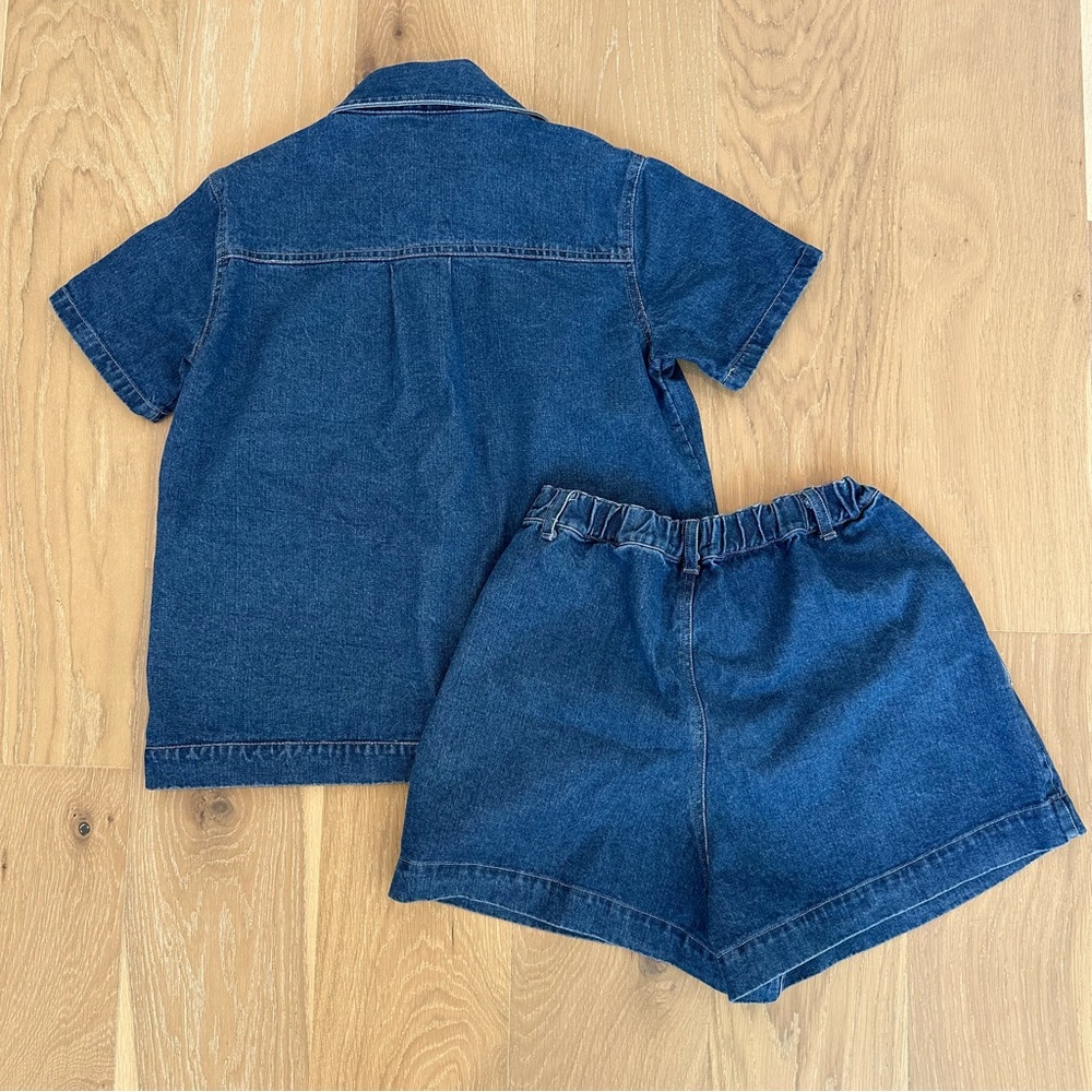 The Bronze Snake Delaney Denim Set Dark Blue Short Sleeve Jean Top Shorts Coord - Picture 13 of 14
